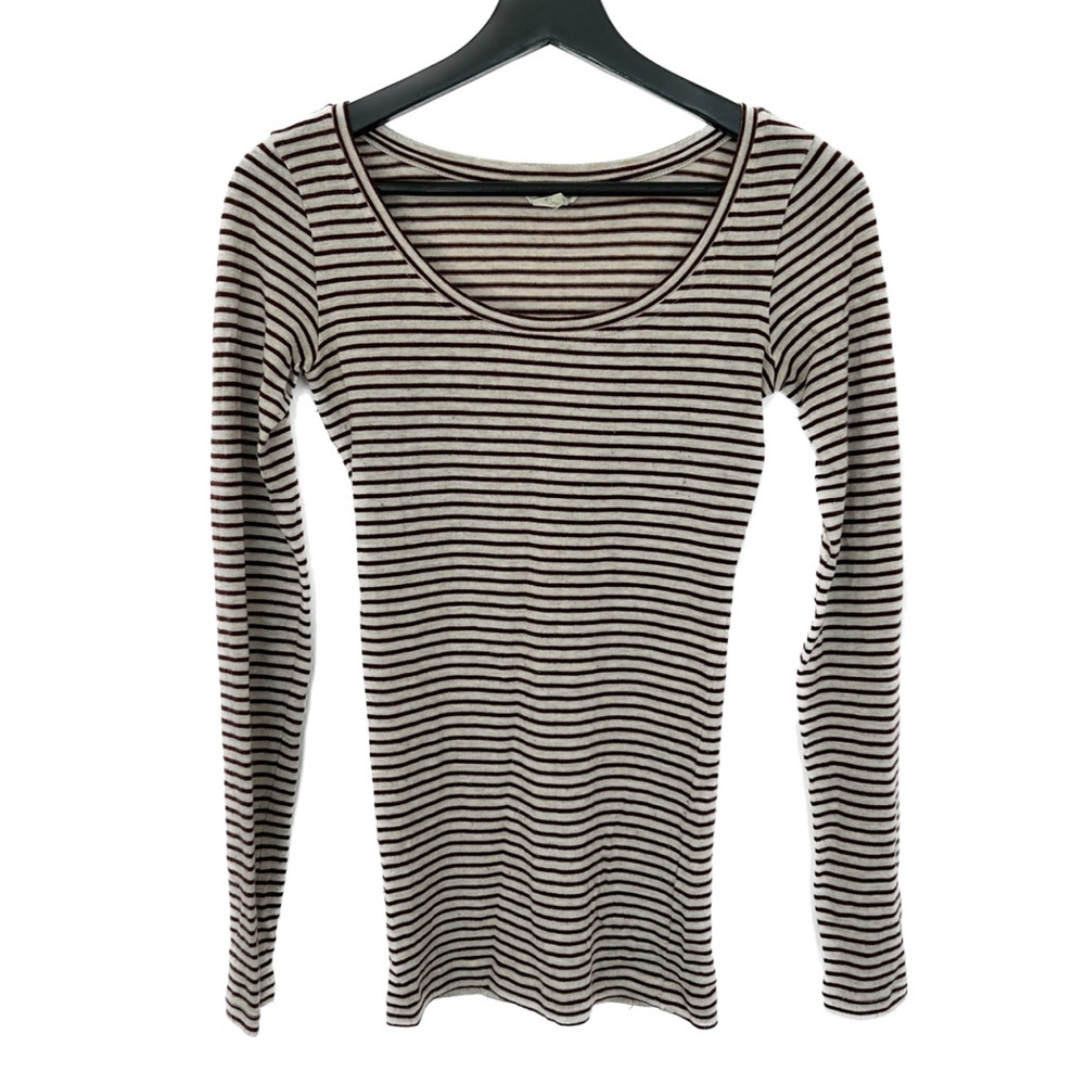 Club Monaco scoop neck wool sweater beige and maroon stripes size xs